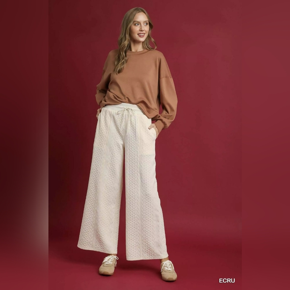 Hazel Blues® | Umgee Cable Knit Textured Wide Leg Pants